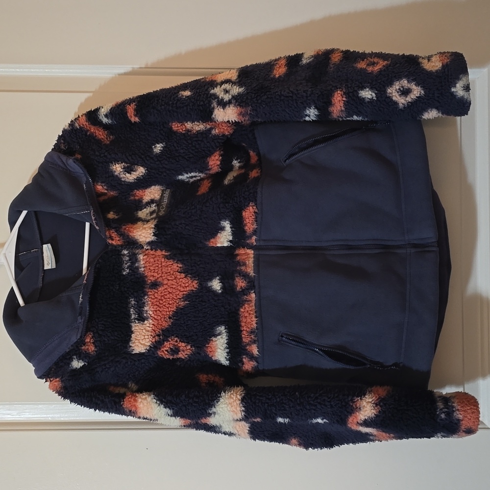 Columbia Women's Blue And Pink Aztec Zip Up Fleece Jacket Medium M - Picture 1 of 7